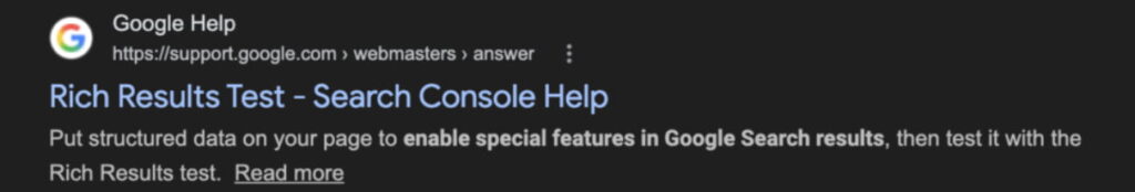 Rich Results Test Search Console Help