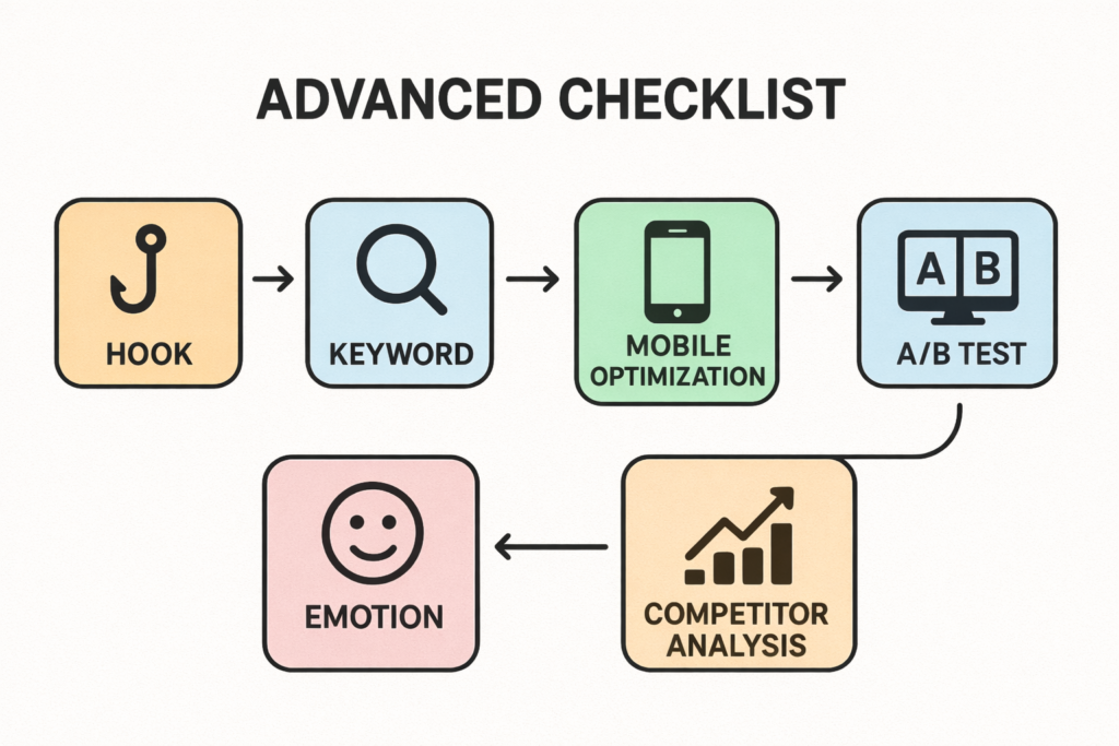 Flowchart showing advanced optimization tips for meta descriptions