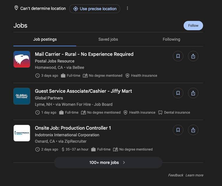 Google Jobs rich results job listings