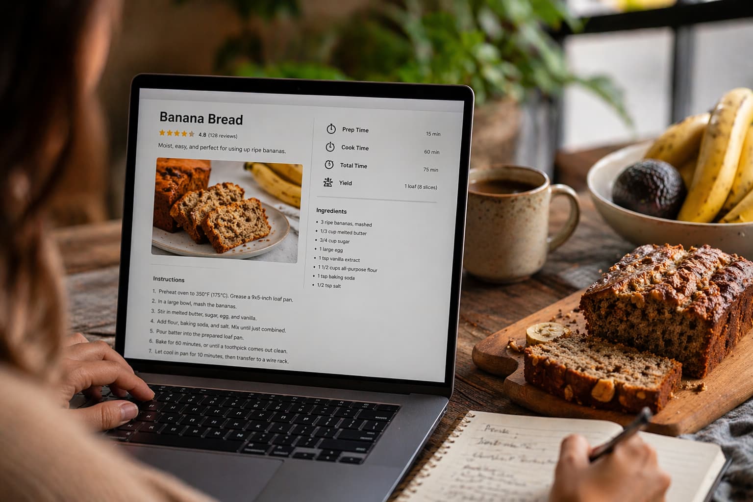 banana bread recipe with schema markup rich snippet elements