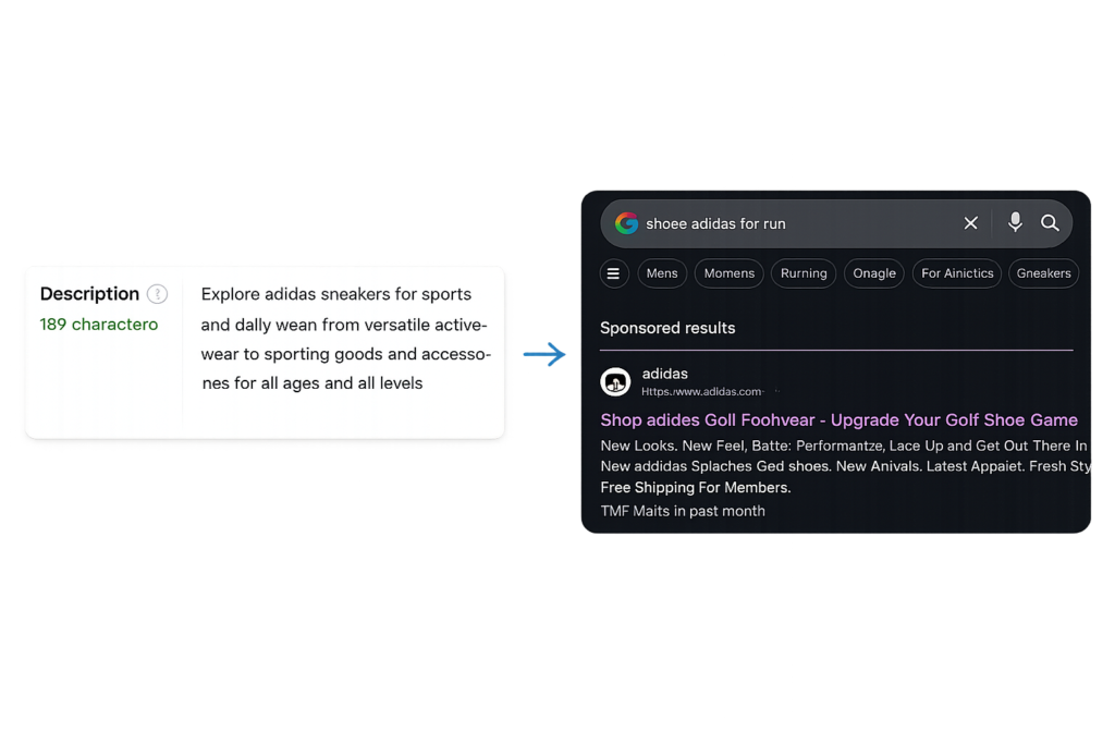 Example of how a meta description influences the search snippet displayed in Google search results and helps improve click-through rate.