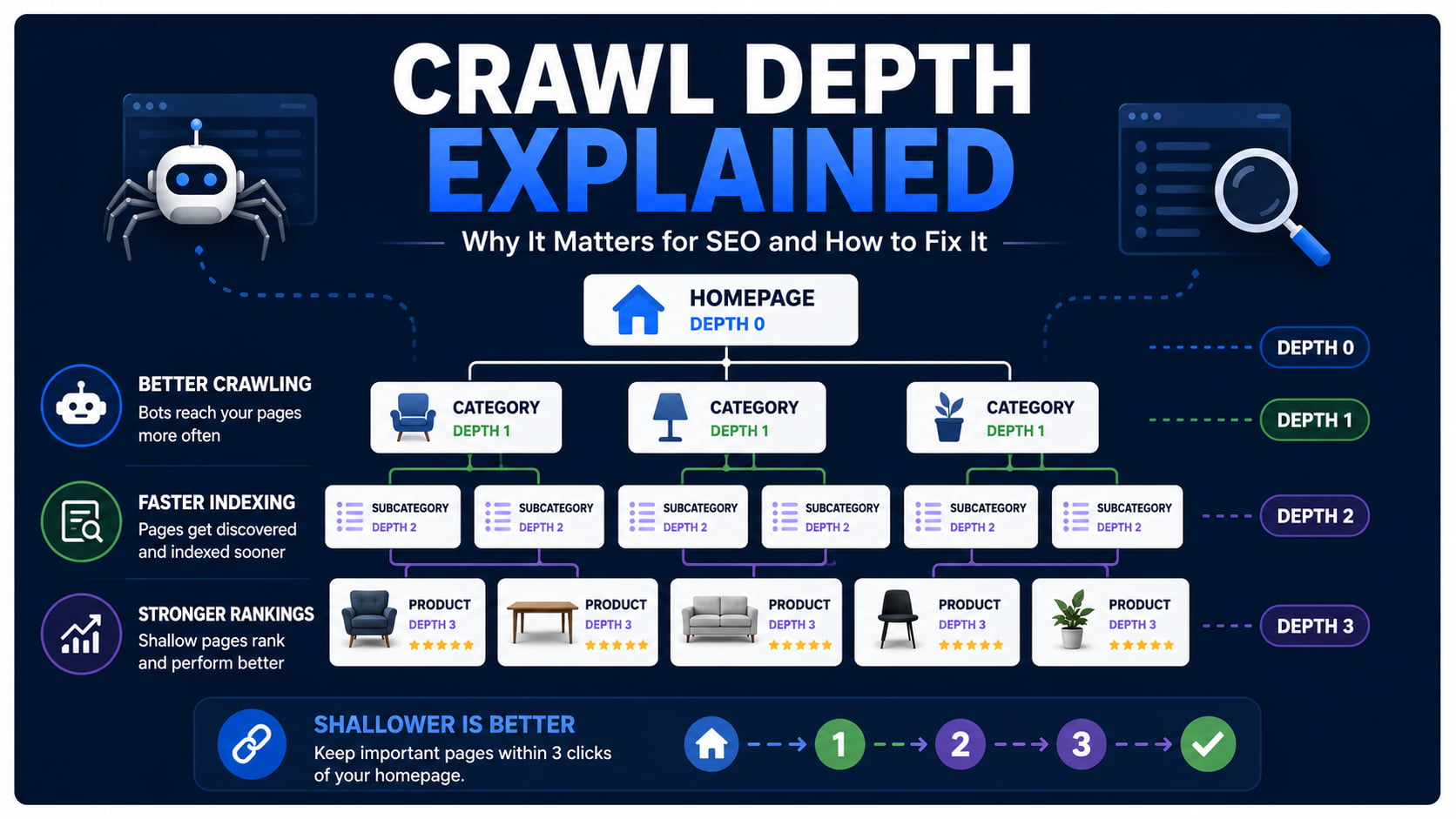 What Is Crawl Depth in SEO? Why the 3-Click Rule Matters (and When It Doesn’t)
