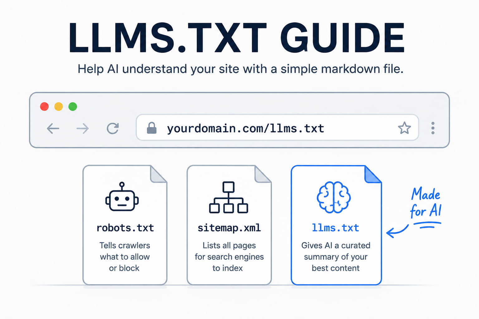 What Is an LLMS.txt File? AI SEO Guide Comparing LLMS.txt, Robots.txt, and Sitemap.xml.